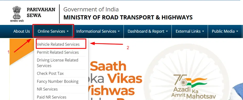 Select “Online Services” in the menu & then click on “vehicle related services’